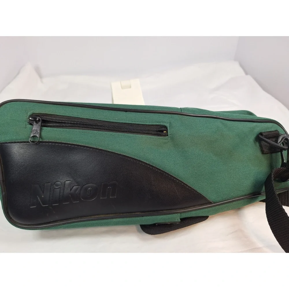 Nikon Camera lens Bag Green Canvas Black Trim Shoulder Strap Vintage‎ Case